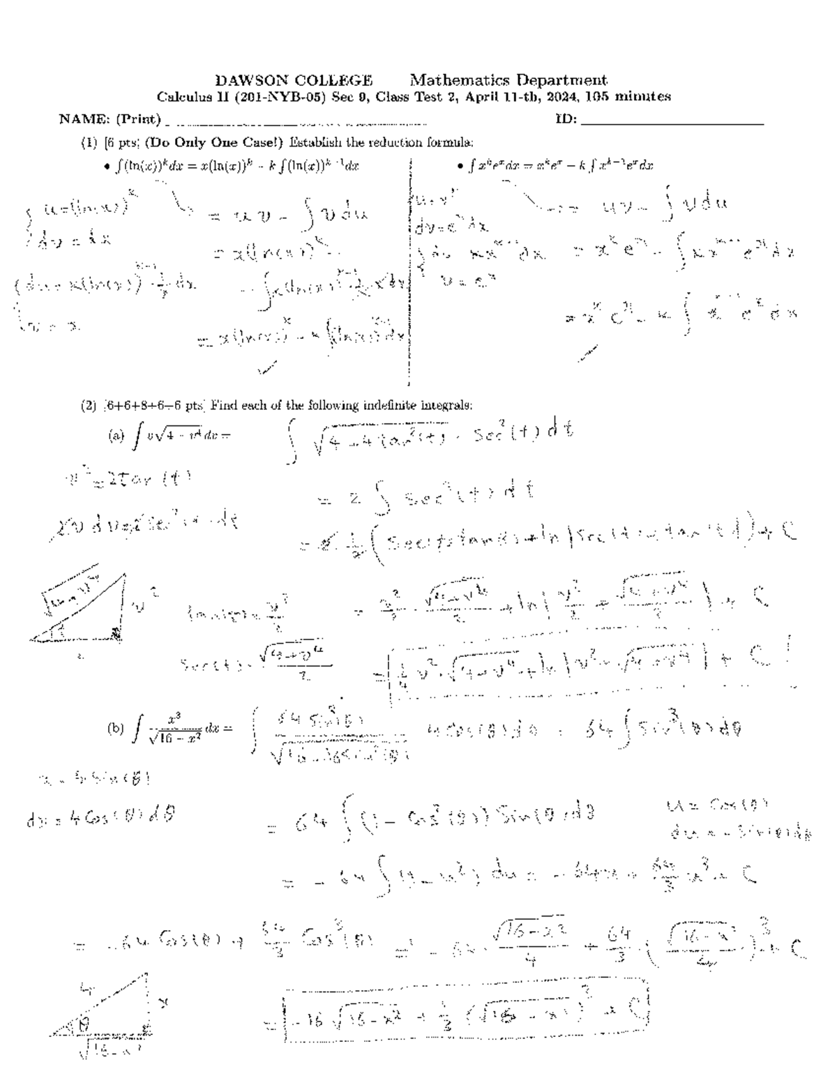 Calculus II Sec 9 - Class Test 2 Review Notes - Studocu