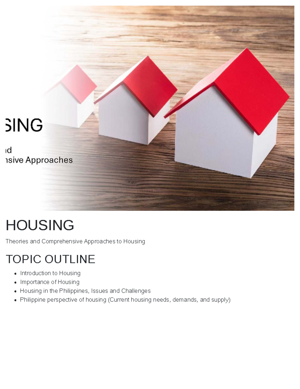 Housing Theories and Approaches: Notes on Philippine Context - Studocu
