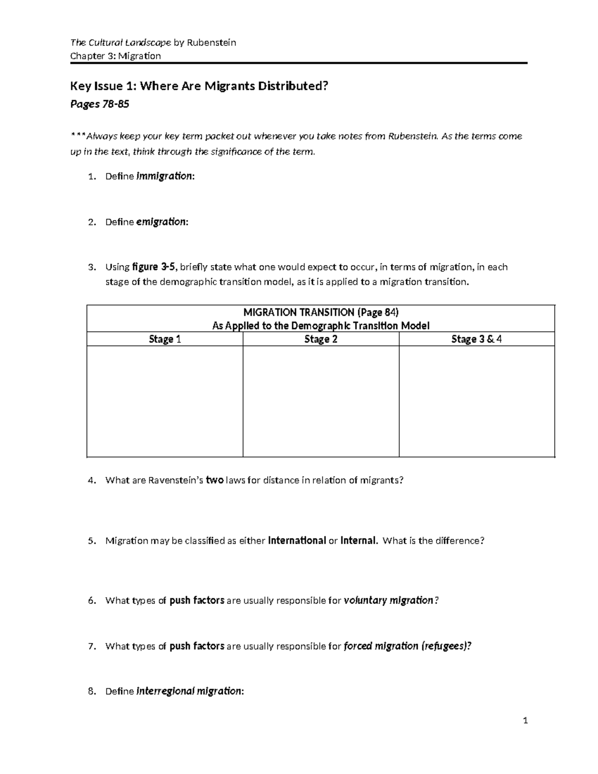 Rubenstein Chapter 3: Migration Key Issues & Concepts Summary - Studocu