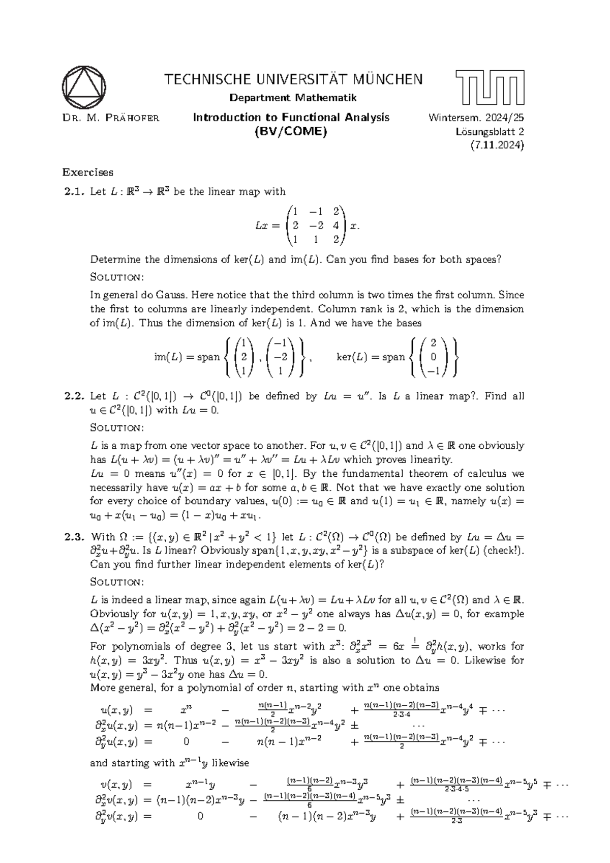 Introduction to Functional Analysis - Exercises (BV/COME) Wintersem ...
