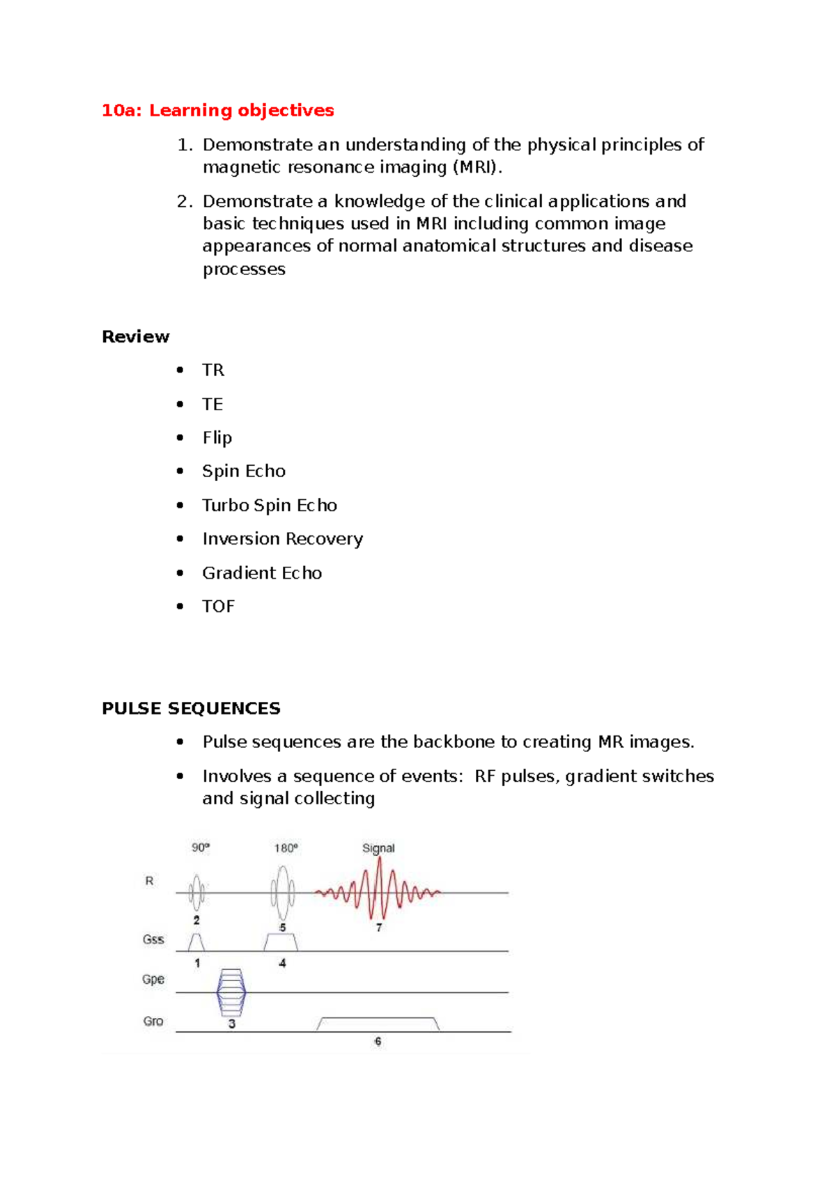Week 10 - MRI Pulse Sequences and Imaging Techniques Notes - Studocu