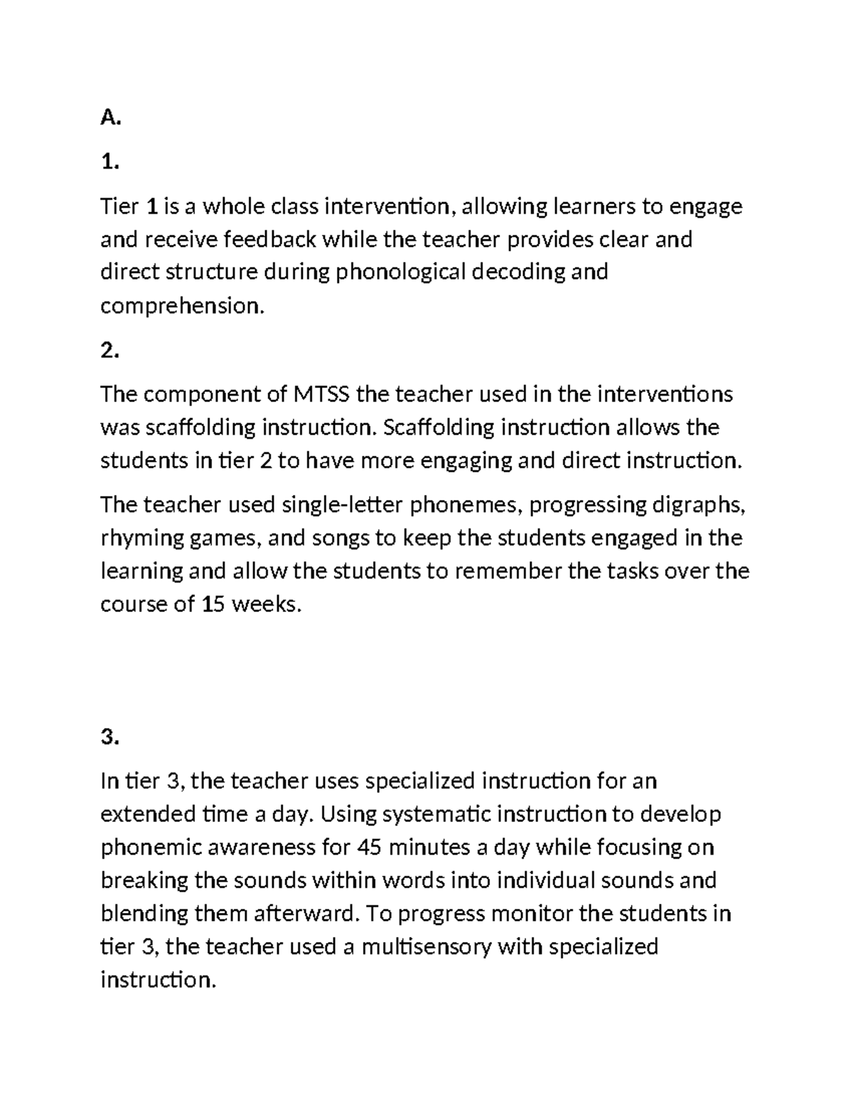MTSS Task 1: Interventions for Learners in Tier 1, 2, & 3 - Studocu