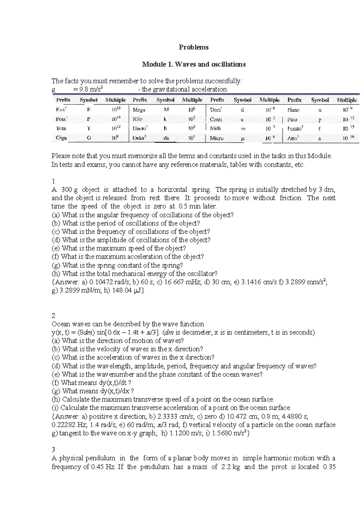 Problems 1 - statistics - Problems Module 1. Waves and oscillations The ...