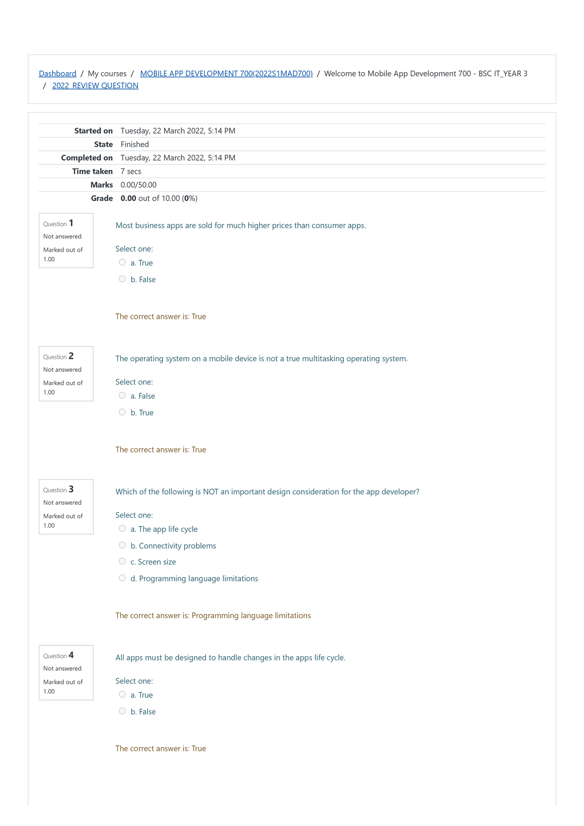 Mobile App Development 700 - 2022 Review Questions Overview - Studocu