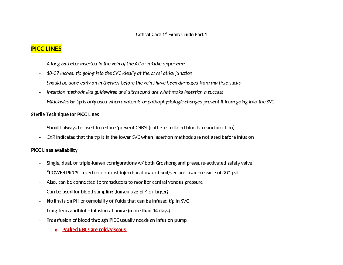 Critical Care 1st Exam Guide Part 1 Updated - Critical Care 1st Exam ...