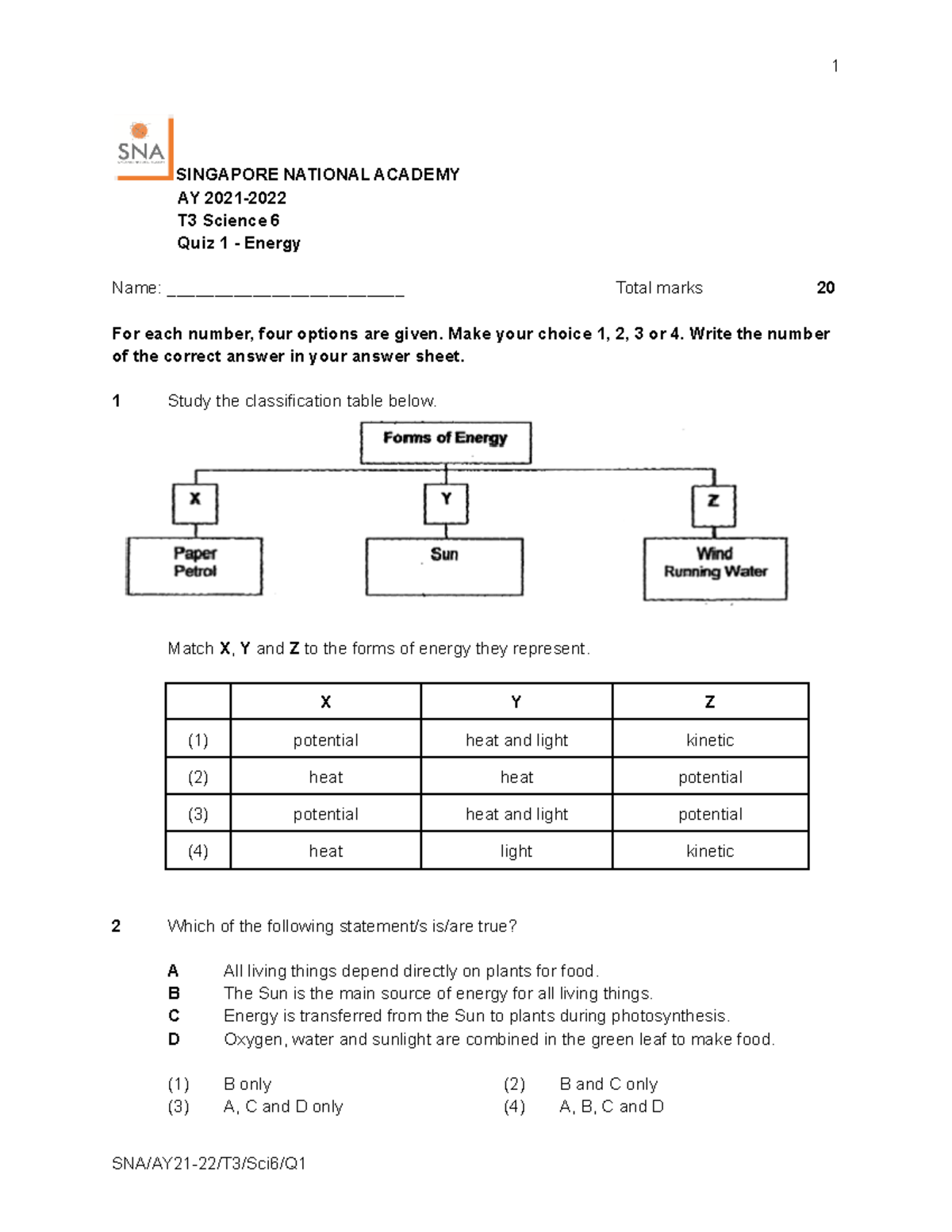Quiz 1 - Energy Concepts for T3 Science 6 Students - Studocu