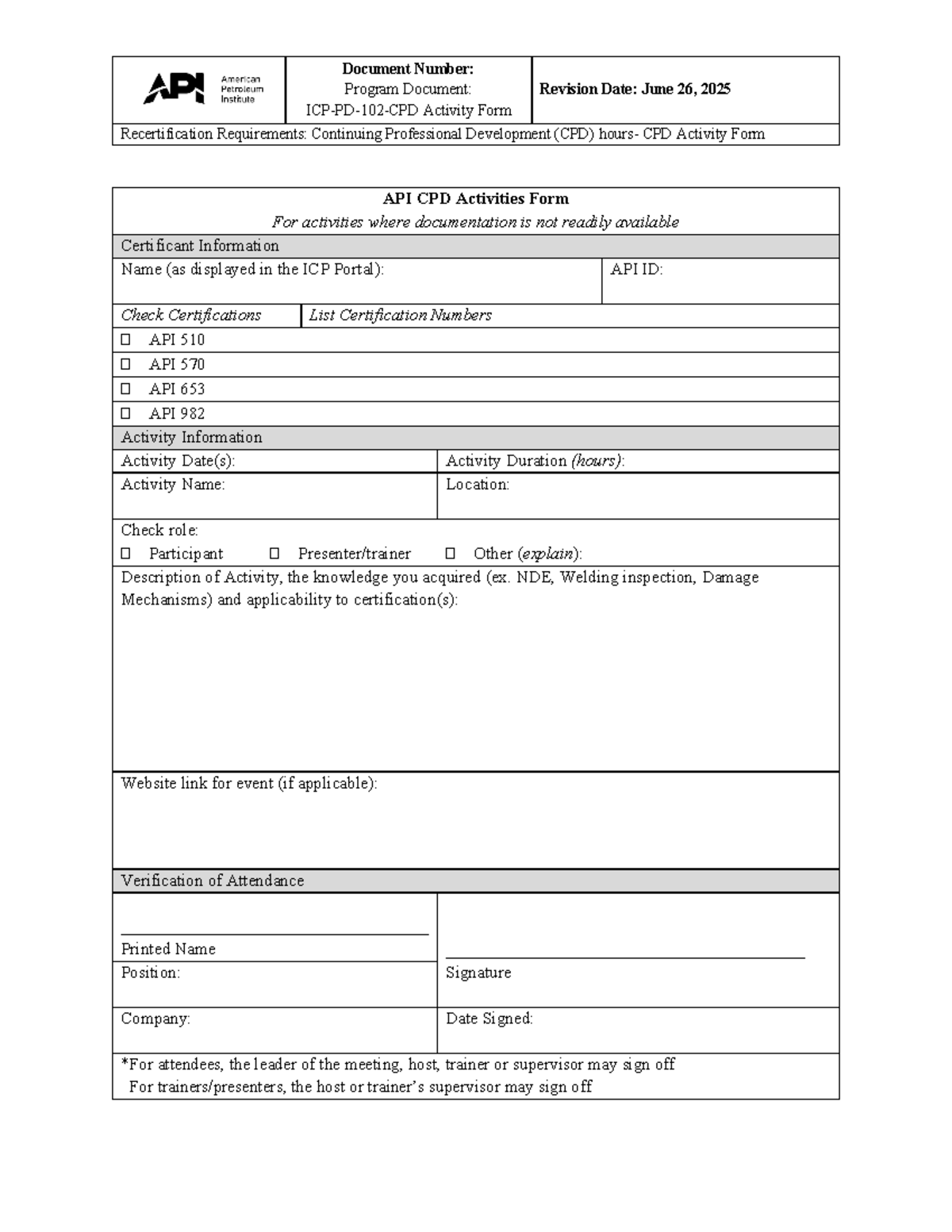 ICP-PD-102: CPD Activity Form for Recertification Requirements - Studocu