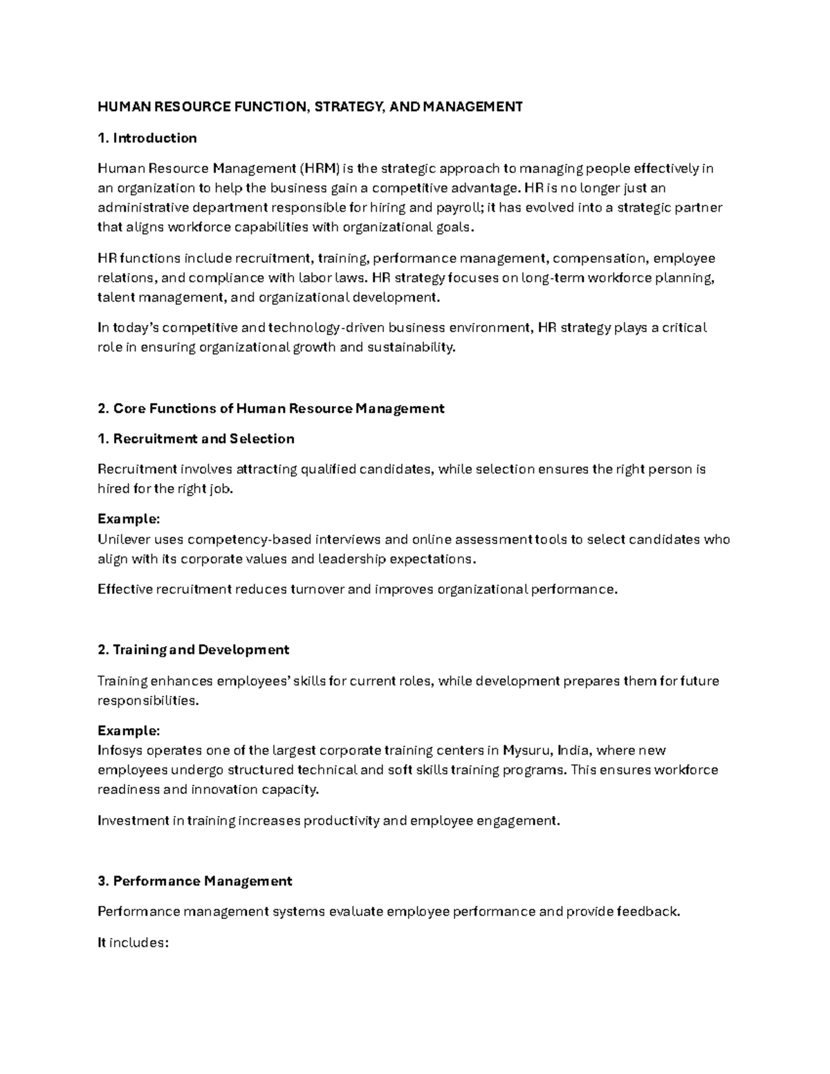 HRM 101: Core Functions and Strategic Importance in Organizations - Studocu