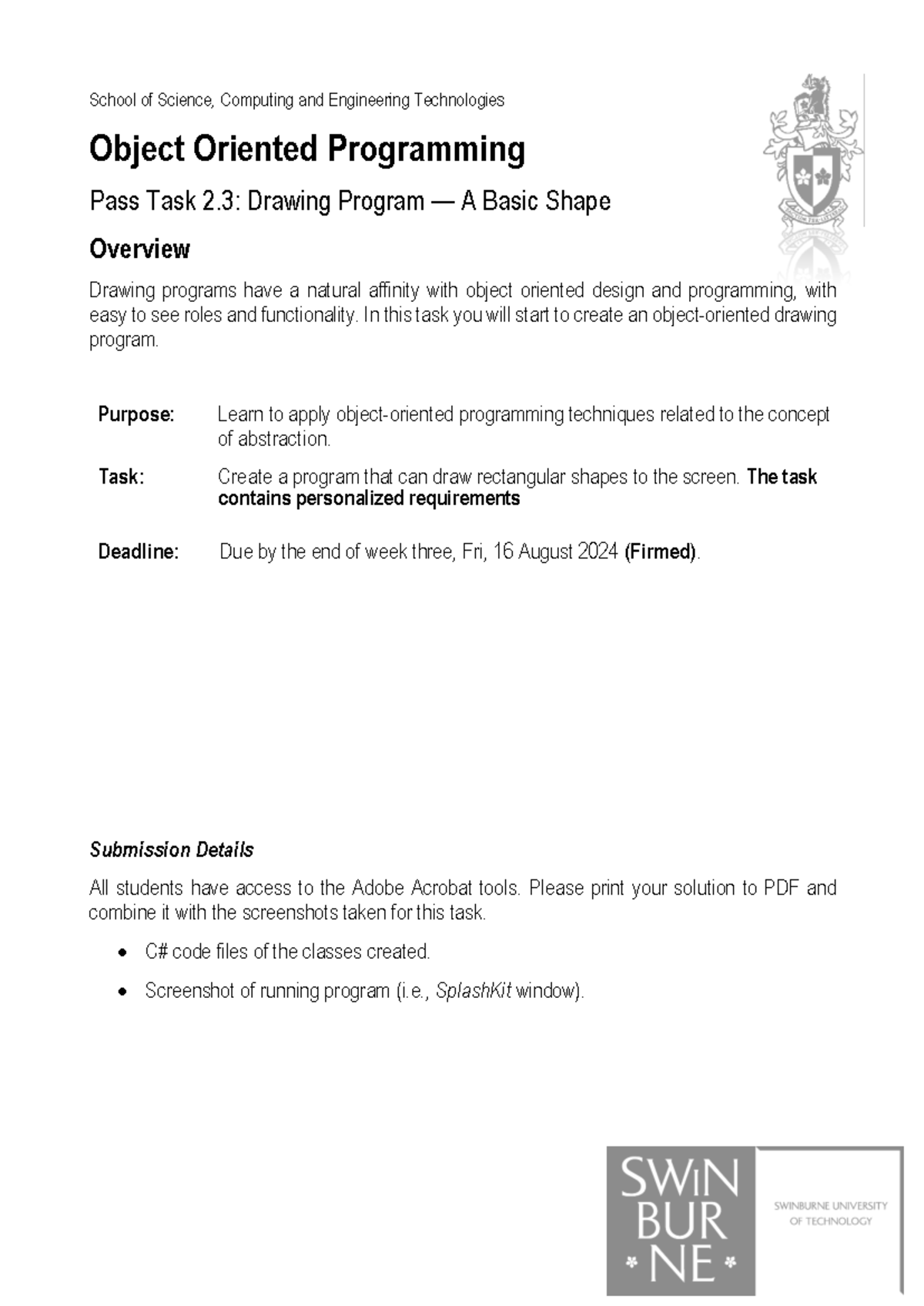 COS20007 - Basic Shape Drawing Program Task Overview and Instructions ...