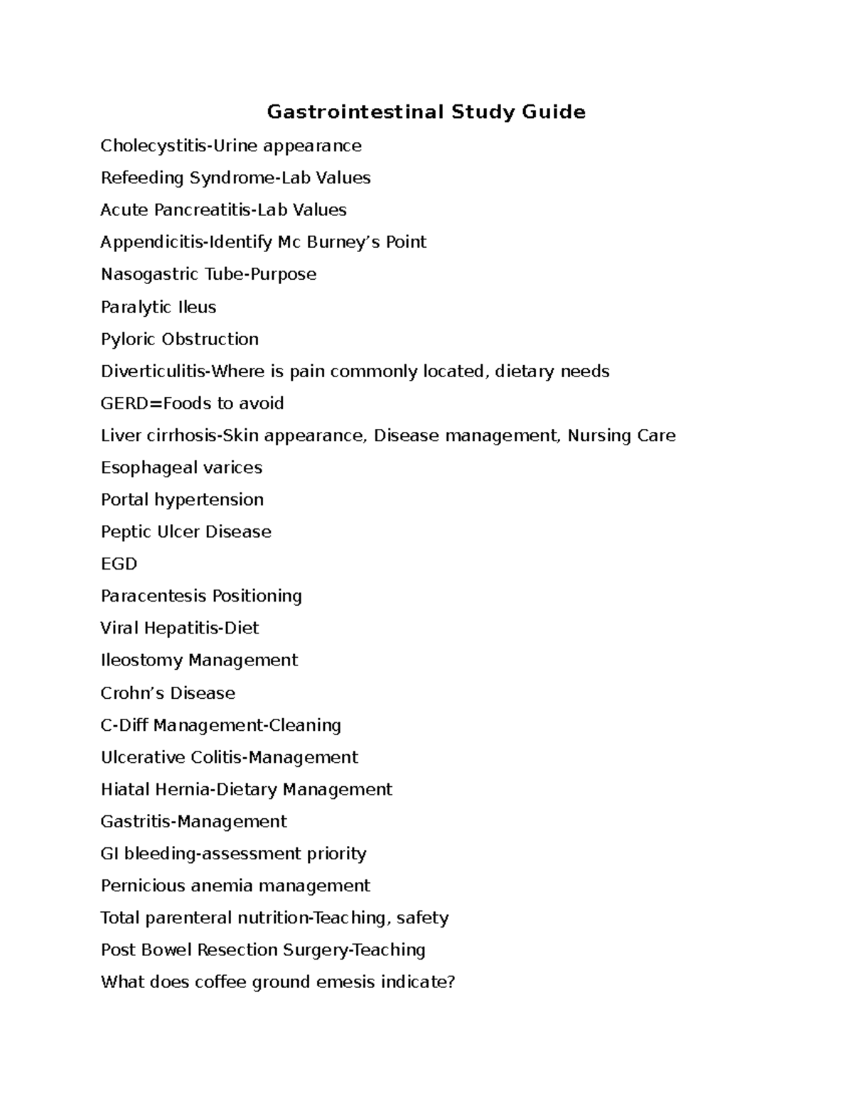 Gastrointestinal Study Guide: Key Concepts & Management Strategies ...