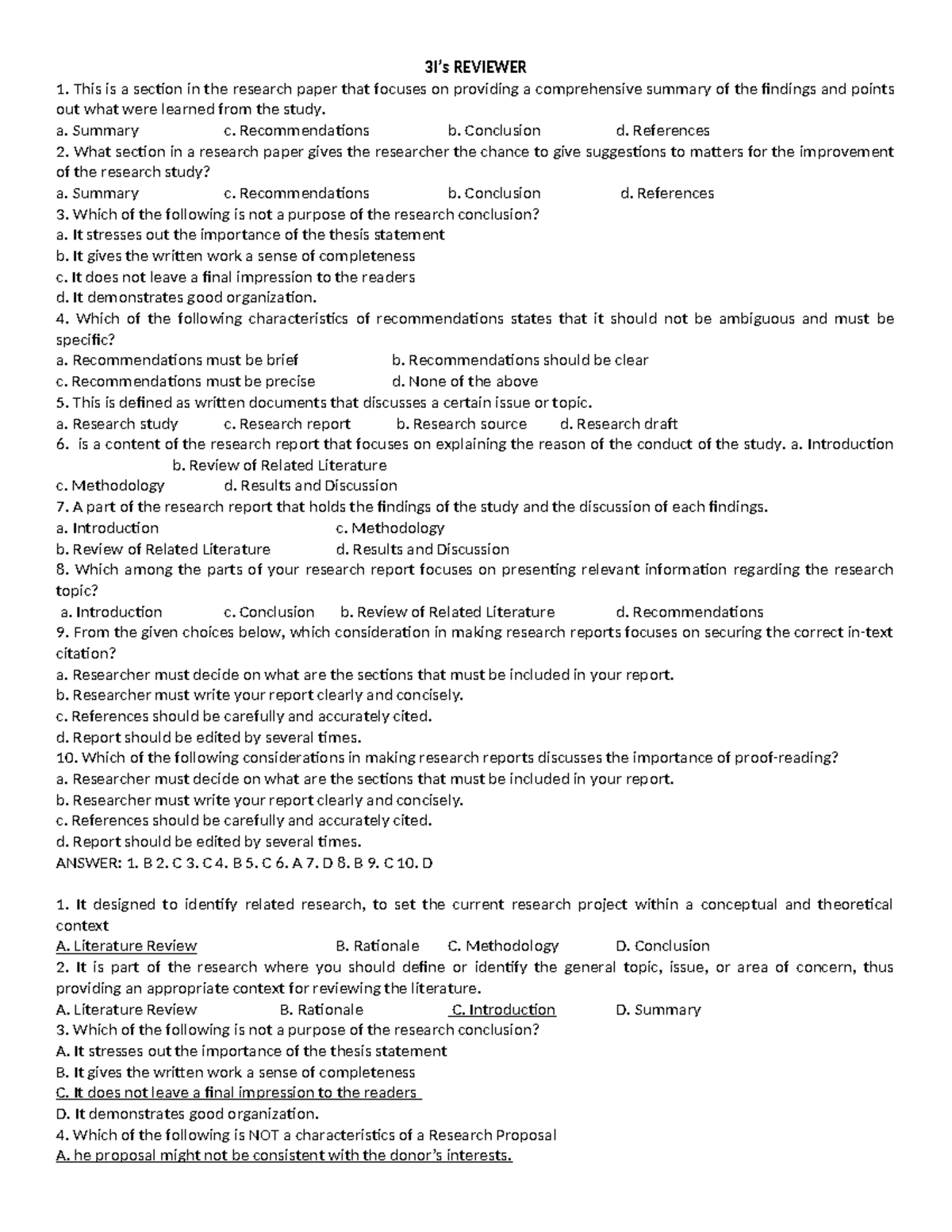 3I's 4th Reviewer Notes for Research Methodology Exam - Studocu