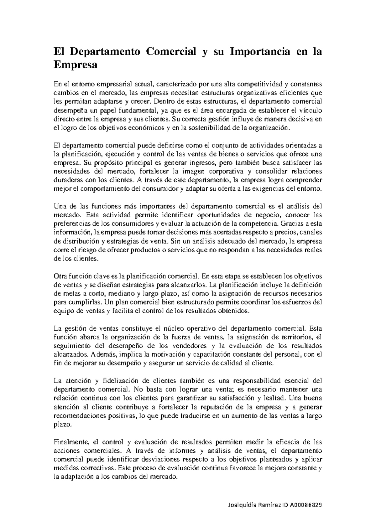 Importancia del Departamento Comercial en la Empresa - Studocu