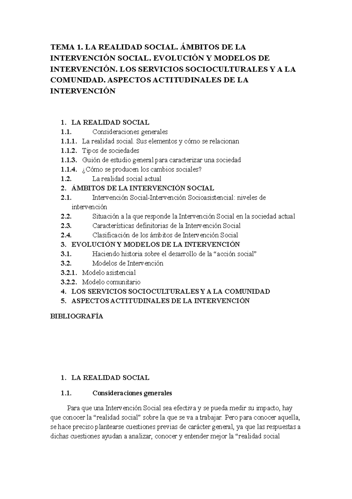 TEMA 1 - La realidad social - TEMA 1. LA REALIDAD SOCIAL. ÁMBITOS DE LA ...