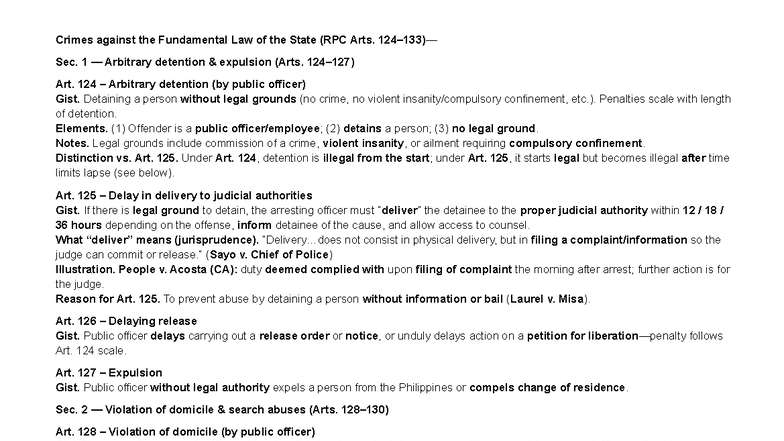 2-Crimes Against the Fundamental Law of the State (RPC Arts. 124-133 ...
