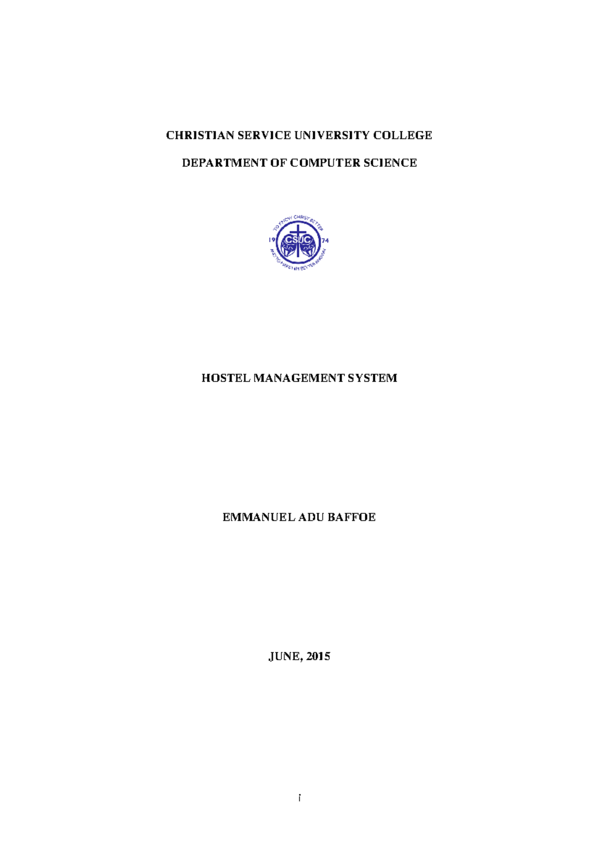 Hostel Management System Full Project Report (CS 101) - Studocu