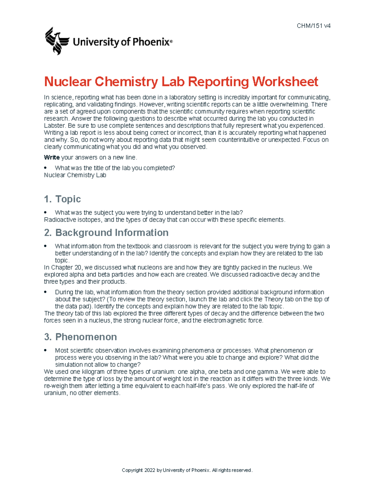 Nuclear Chemistry Lab Report v4: Week 7 Analysis and Observations - Studocu
