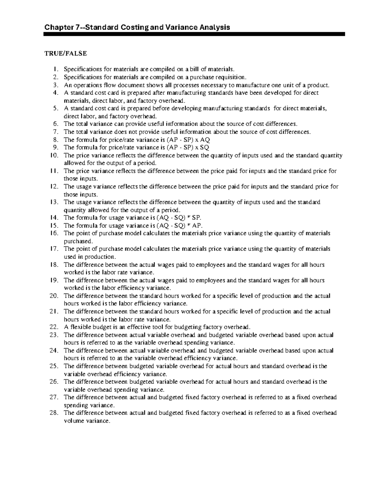 Standard Costing and Variance Analysis - Chapter 7 Study Notes - Studocu
