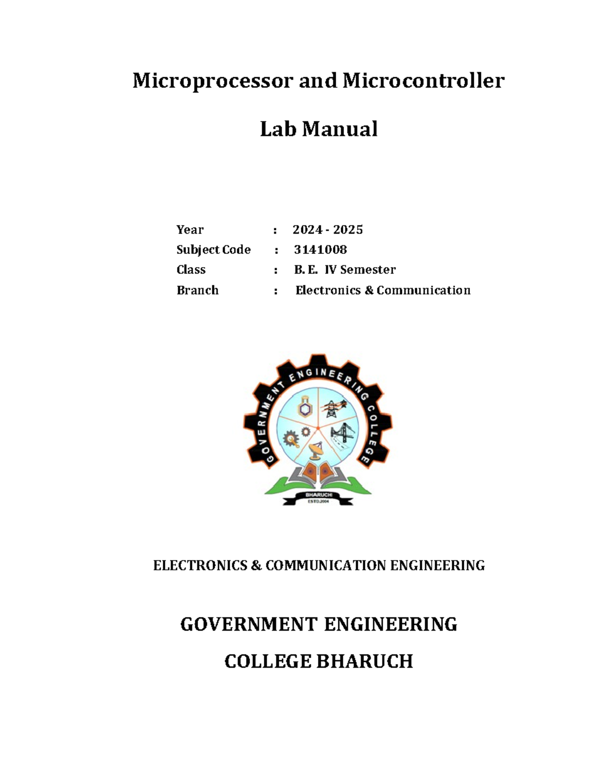 Microprocessor & Microcontroller Lab Manual (3141008) - B.E. IV Sem ...