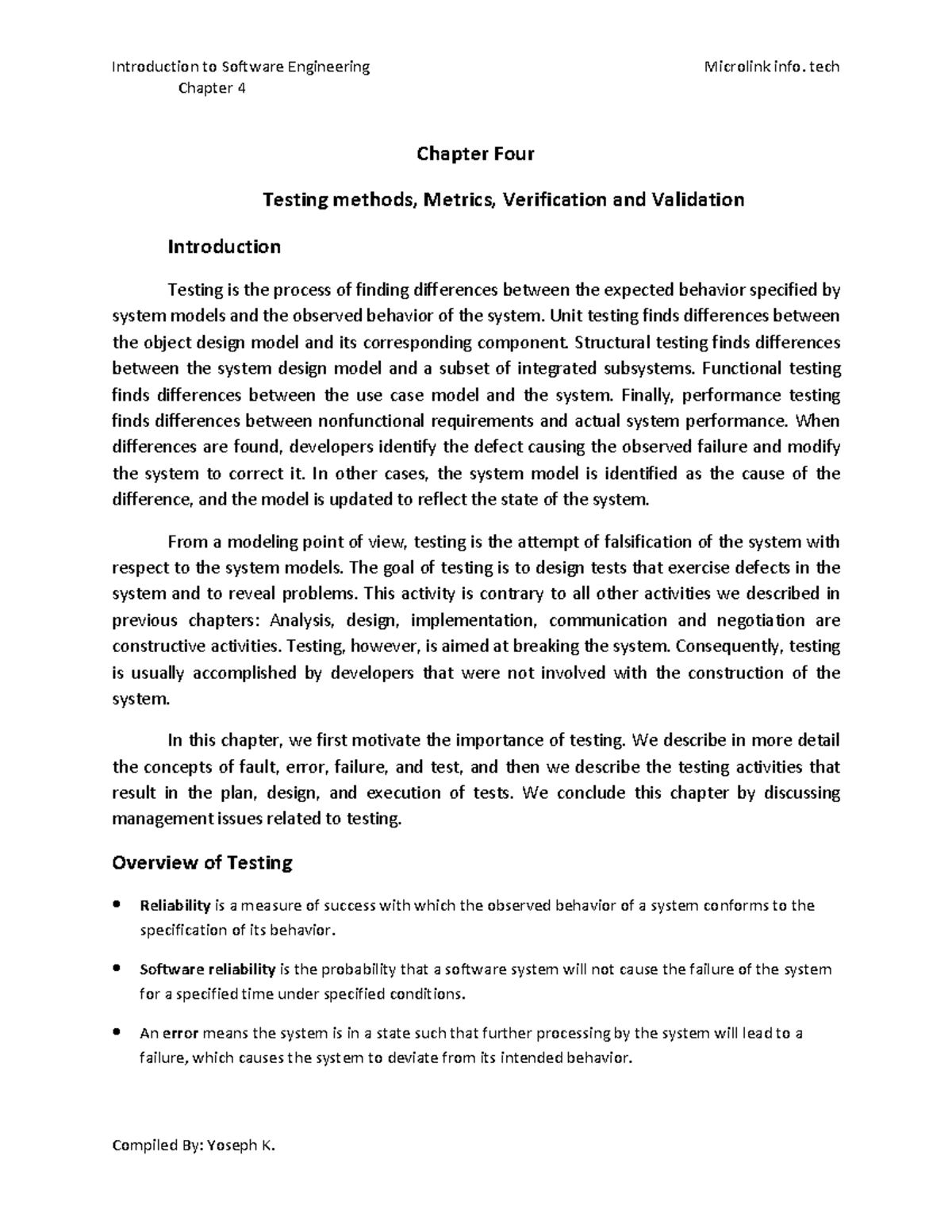 Chapter 4: Testing Methods, Metrics, Verification & Validation in ...