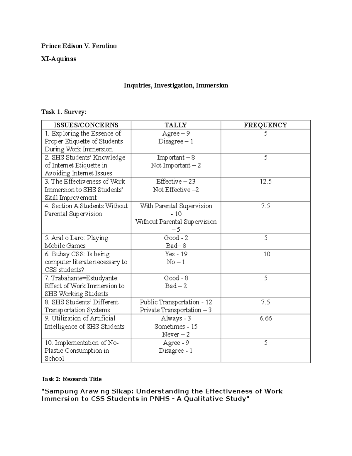Exploring Work Immersion Effectiveness for CSS Students in PNHS - Studocu