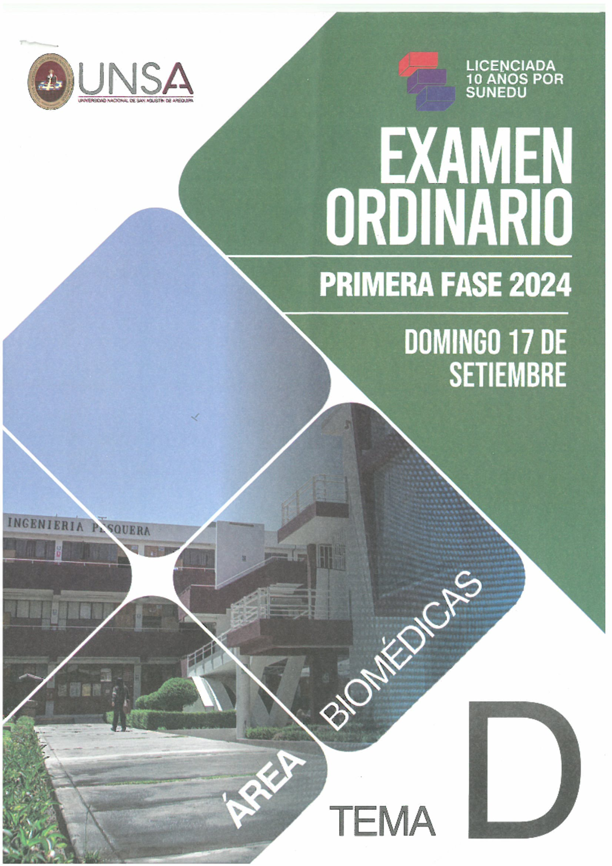 UNSA ORDINARIO I FASE 2024 EXAMEN BIOMÉDICAS - DOMINGO 17 DE SETIEMBRE ...