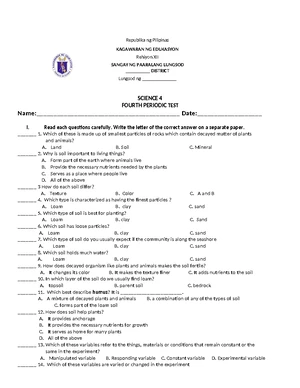 QA PT Science 5 - Q4 V1 - Sample Test Questions and Answer Key - Studocu