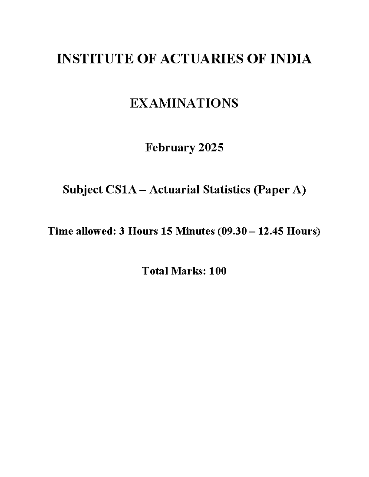 CS1A Feb 2025 Exam Paper: Actuarial Statistics Questions & Solutions ...