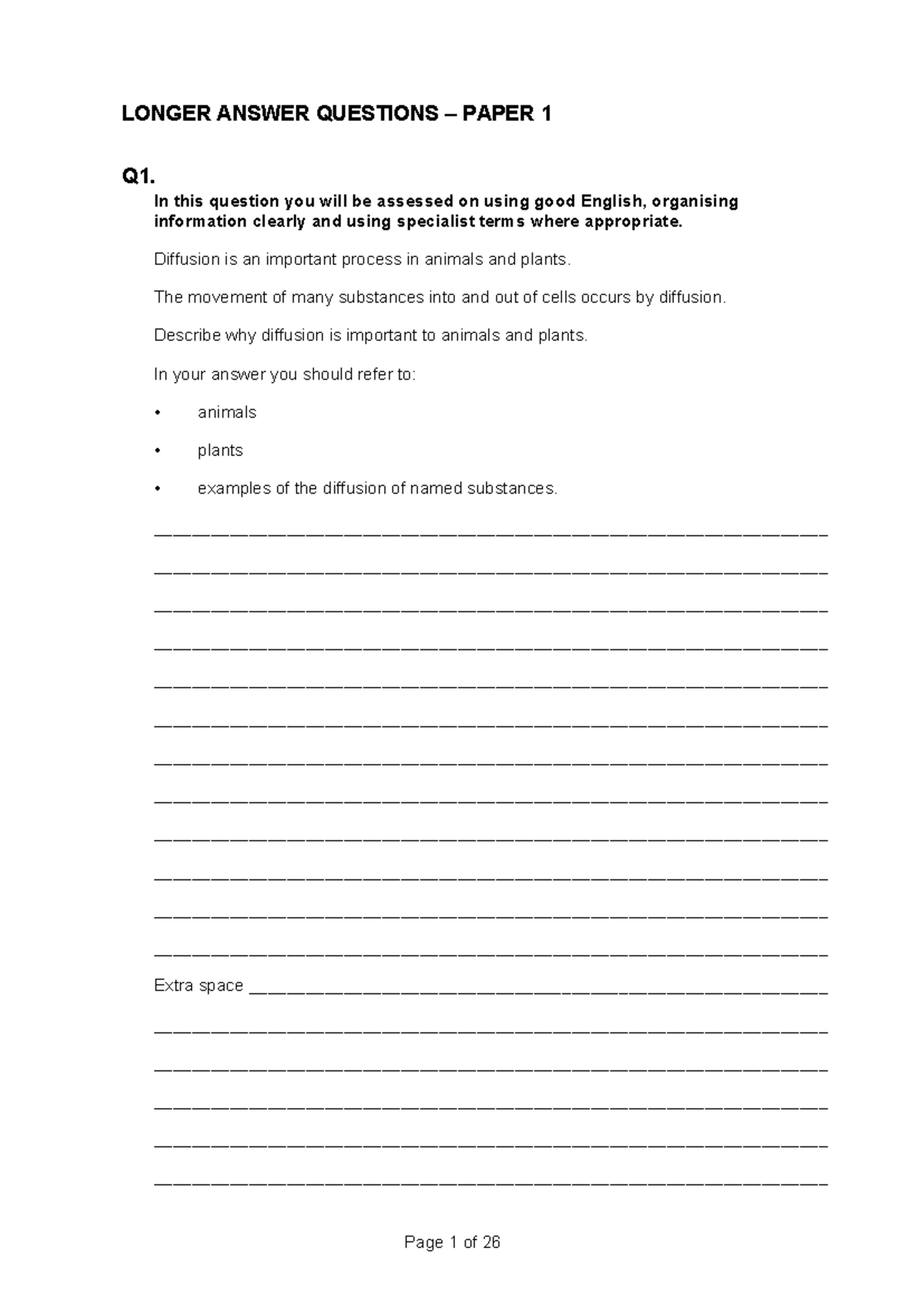 Paper 1 longer answer questions - LONGER ANSWER QUESTIONS – PAPER 1 Q1 ...