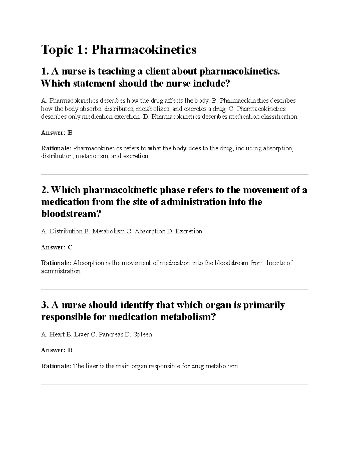 Pharm 101: Week 1 Pharmacokinetics Practice Questions - Studocu