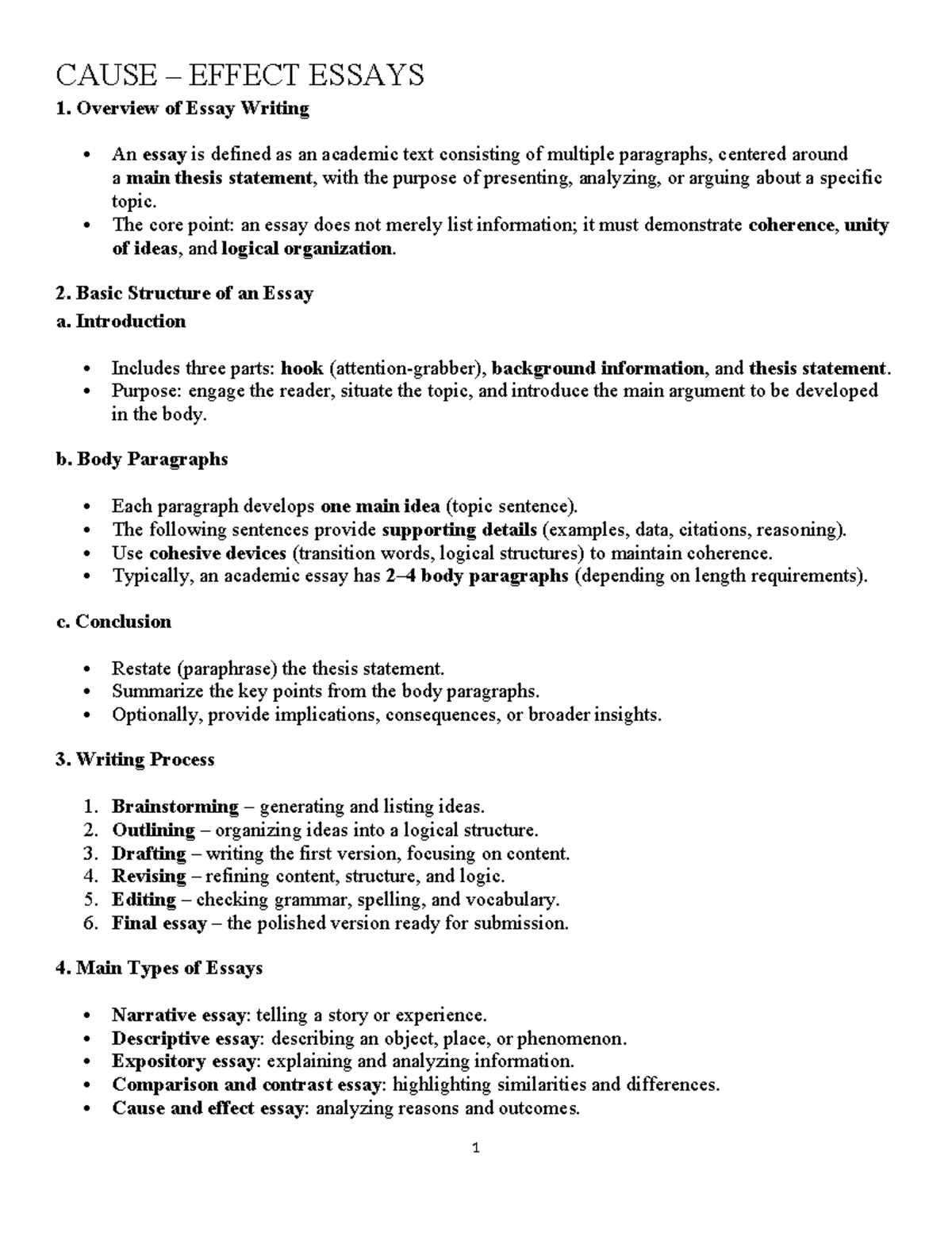 CAUSE & EFFECT ESSAYS: Structure, Types, and Writing Tips - Studocu
