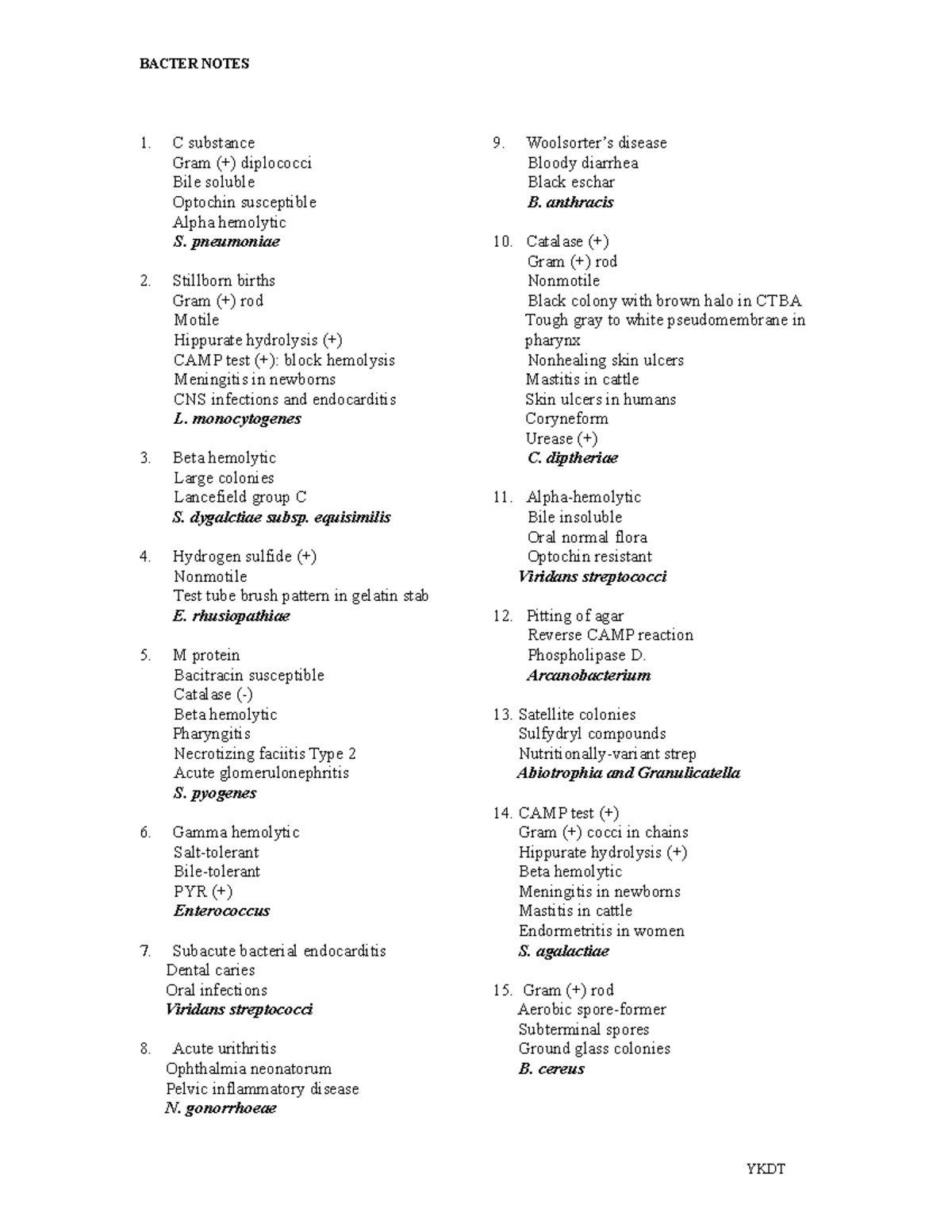 Bacter 2 - Mnemonics - BACTER NOTES YKDT C substance Gram ...
