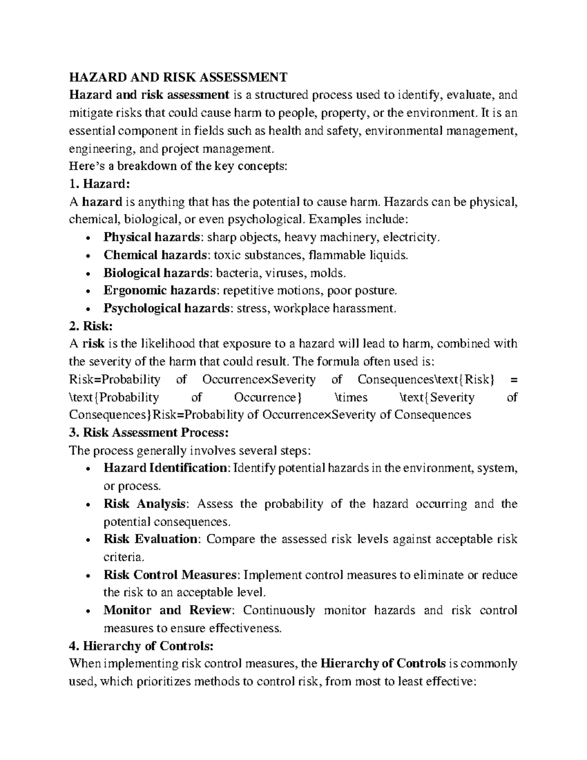 HAZARD & RISK ASSESSMENT NOTES - COMPLETE GUIDE TO OSHS - Studocu