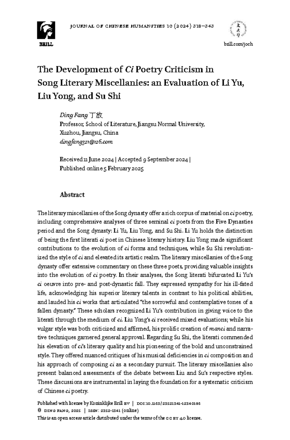 The Development of Ci Poetry Criticism in Song Literary Miscellanies ...