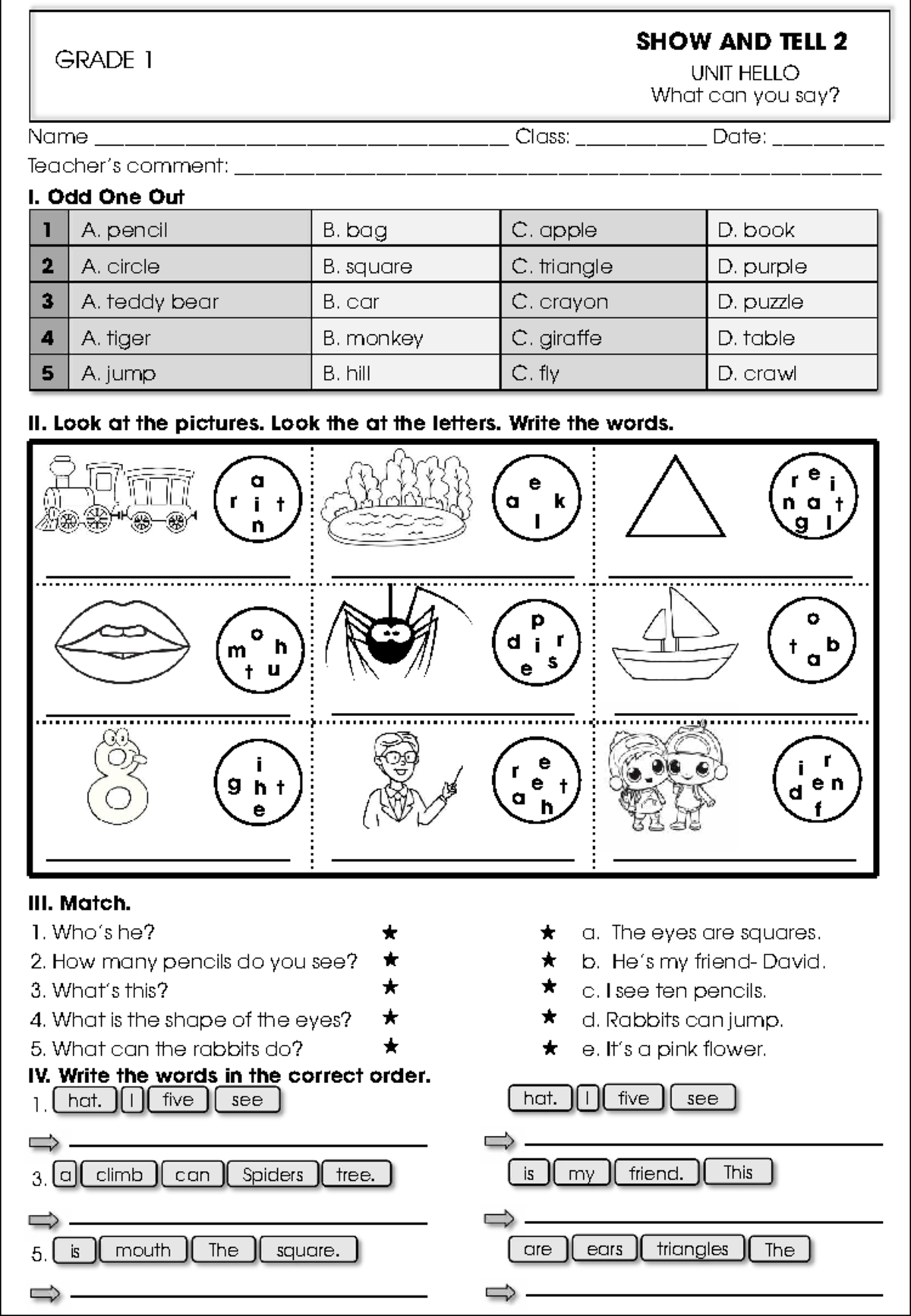 SHOW AND TELL 2 GRADE 1 UNIT: What Can You Say? - Studocu