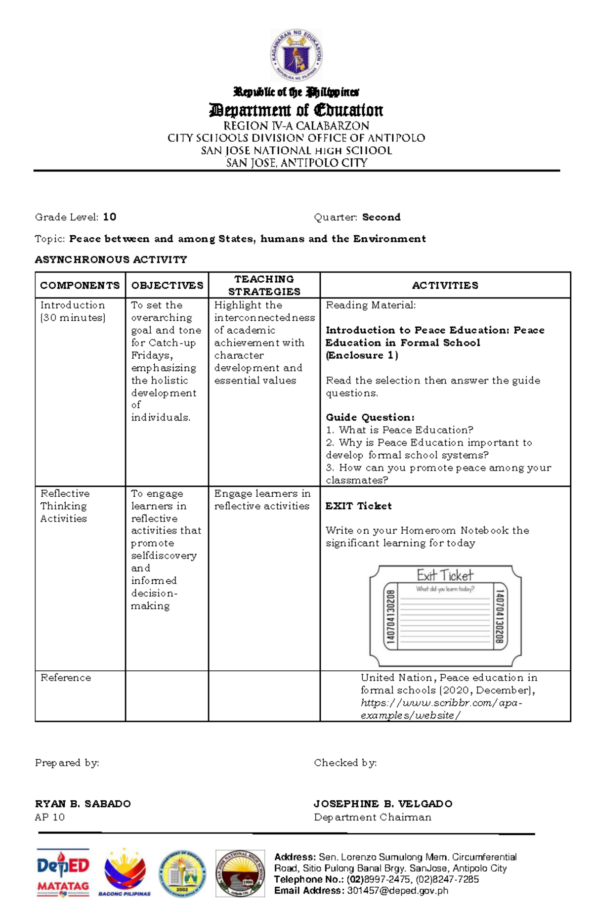 AP 10 Project DEAR Jan - Republic of the Philippines Department of ...