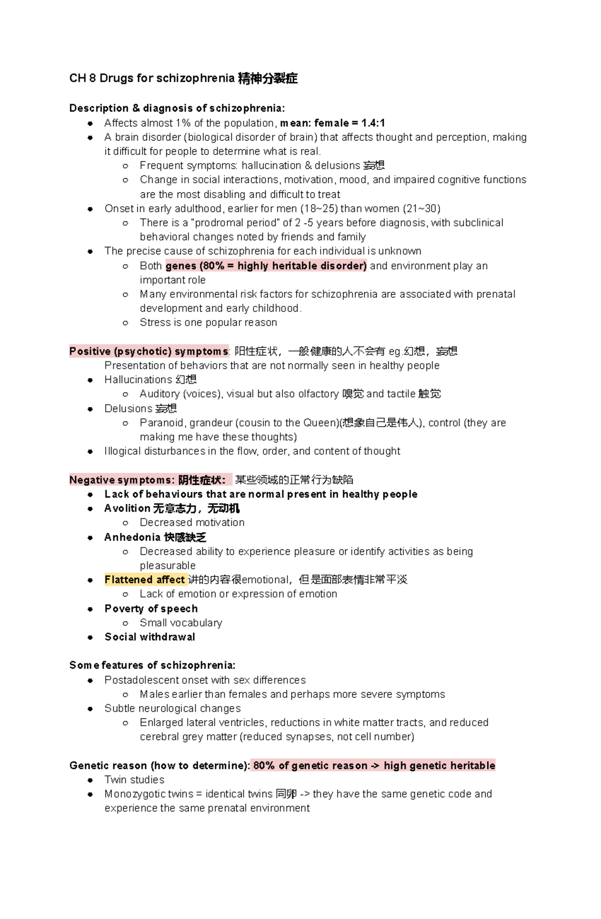 PCL200 CH8 Schizophrenia Overview & Treatment Notes - LEC8 - Studocu