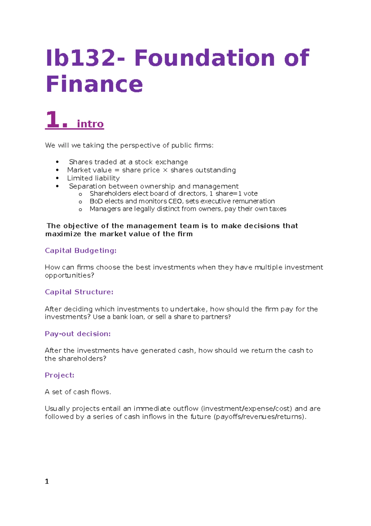 Finance Lecture Notes: Key Concepts and Principles (FIN 101) - Studocu