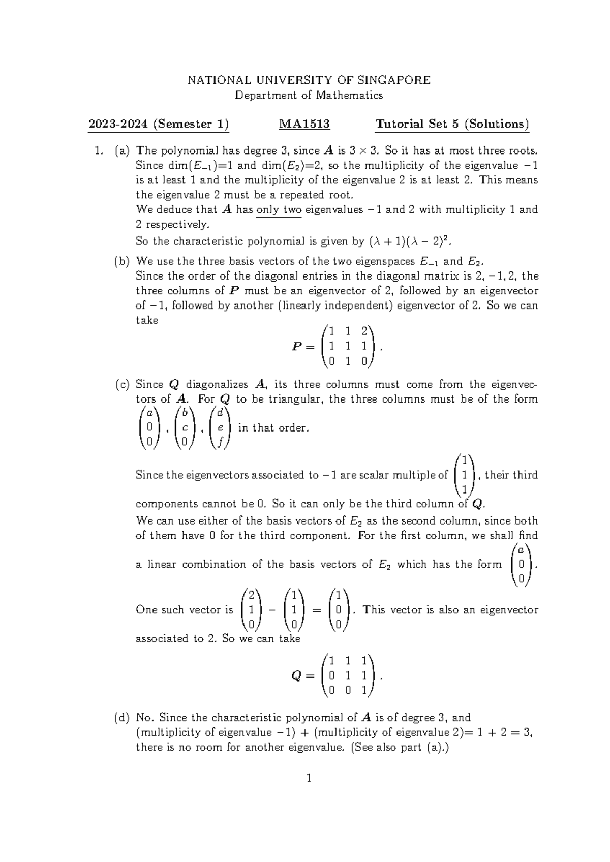 MA1513 Tutorial Set 5 Solutions and Explanations (2023-2024) - Studocu