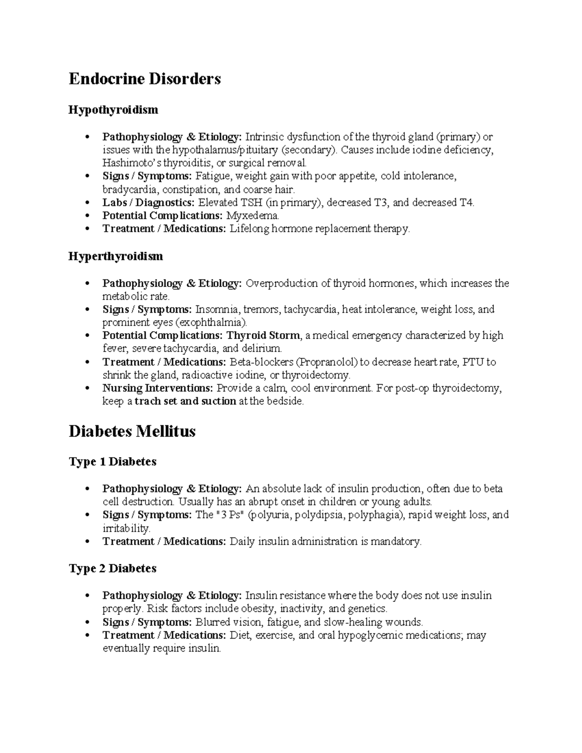 Med Surg Exam 2 Study Material: Endocrine & Respiratory Disorders - Studocu