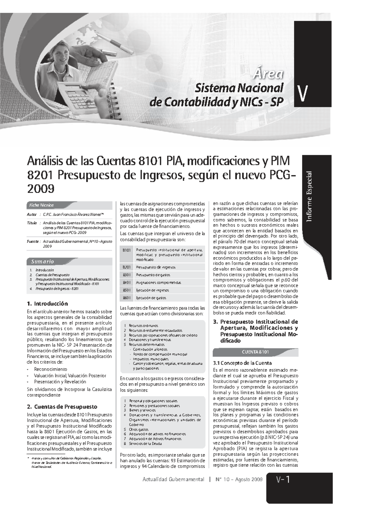 Análisis de Cuentas 8101 PIA y 8201 Presupuesto de Ingresos según PCG2009 - Document Preview