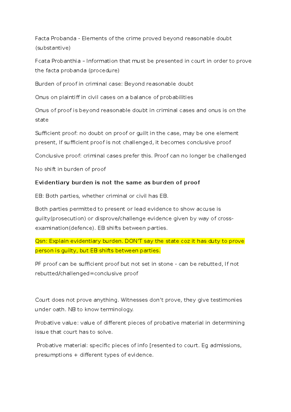 Law of Evidence - Key Concepts on Burden of Proof and Probative Value ...