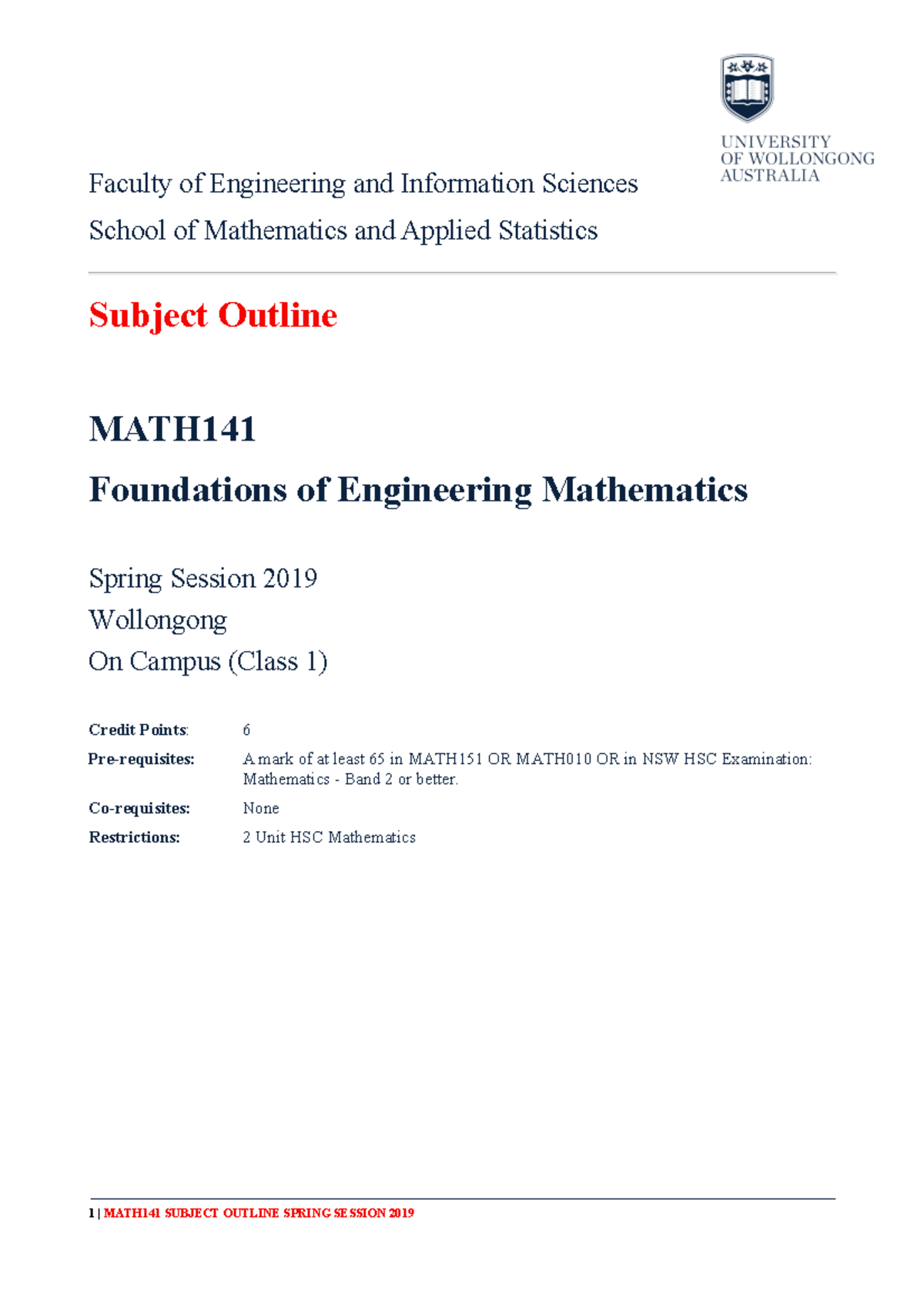 MATH141 Spr19 Final Exam Outline: Foundations of Engineering Math - Studocu