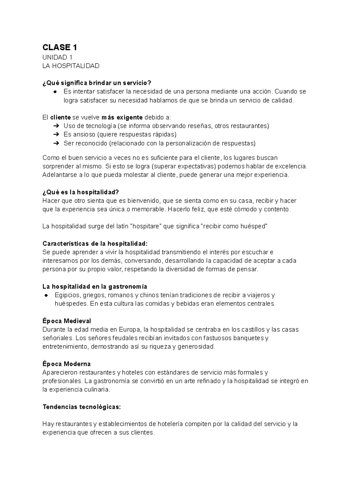 CLASE 1 UNIDAD 1: Introducción a la Hospitalidad y Servicio de Calidad ...