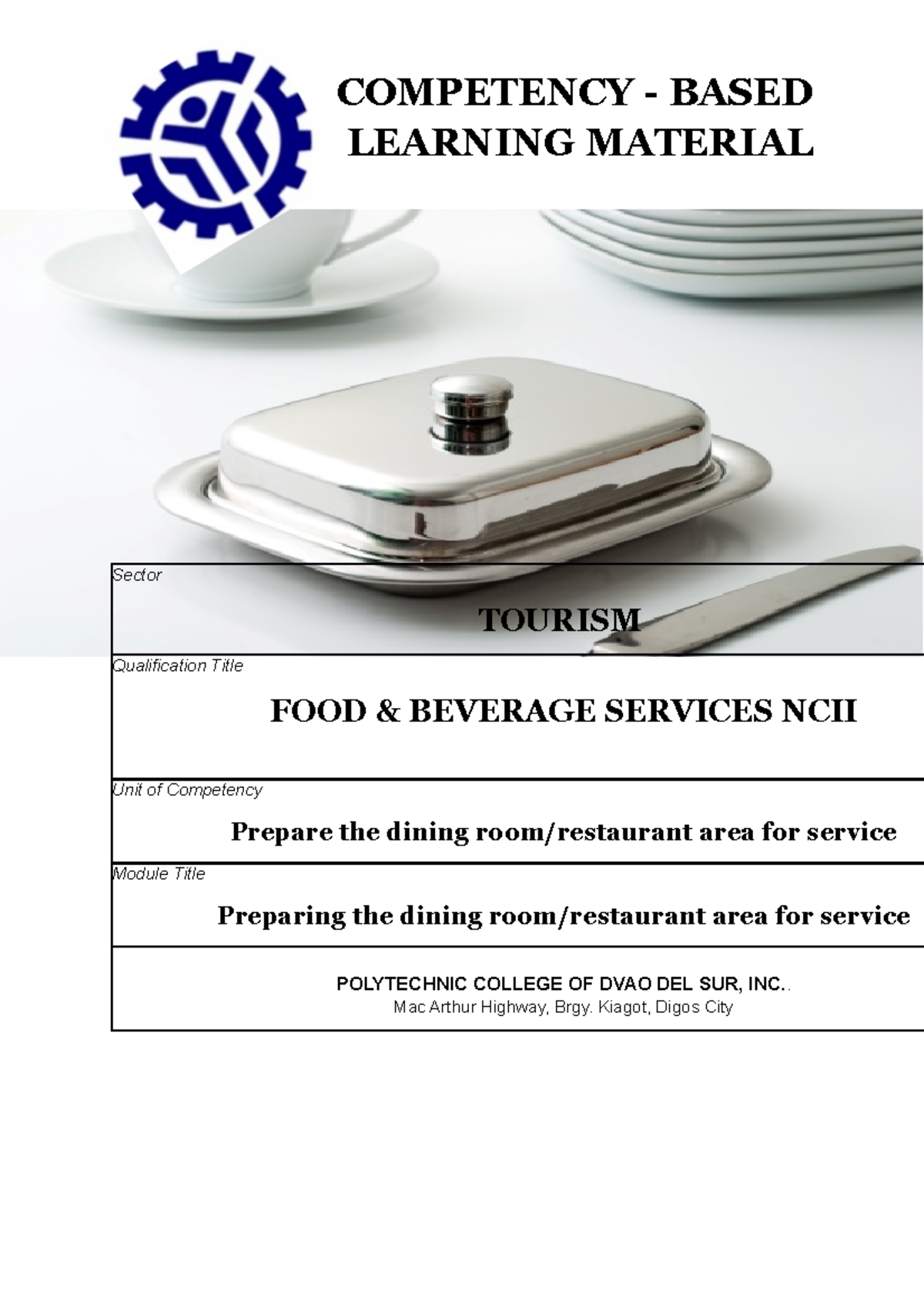 Food & Beverage Services NCII: Preparing the Dining Room Area for ...