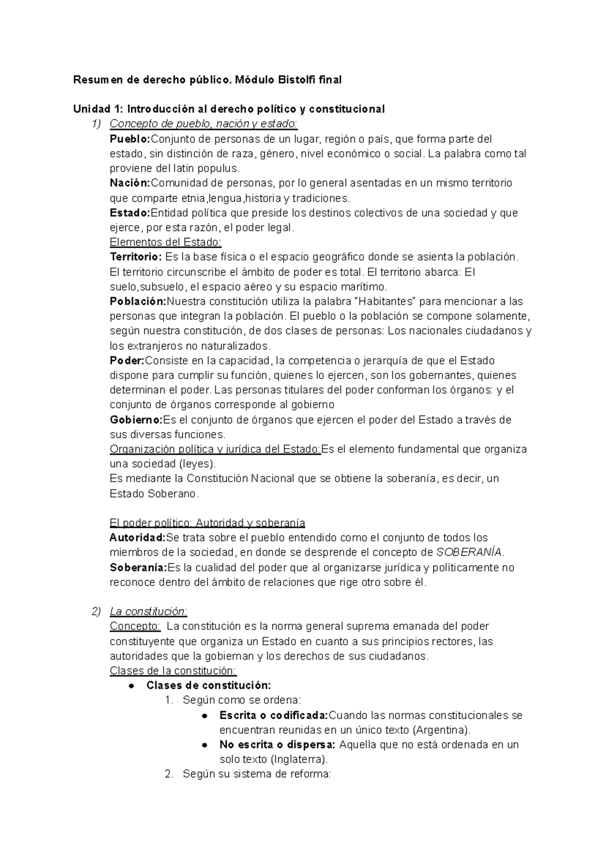 Resumen de Derecho Público Módulo Bistolfi - Examen Final - Studocu