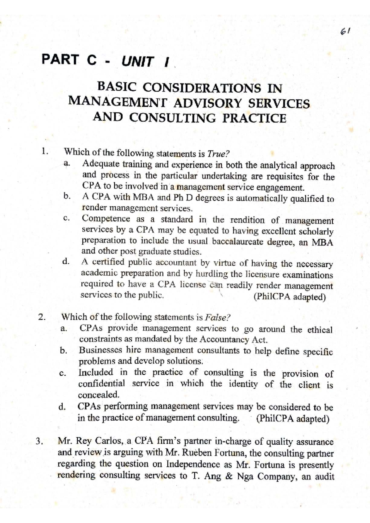 MAS - MS Lecture Notes: Basic Considerations in Management Advisory ...