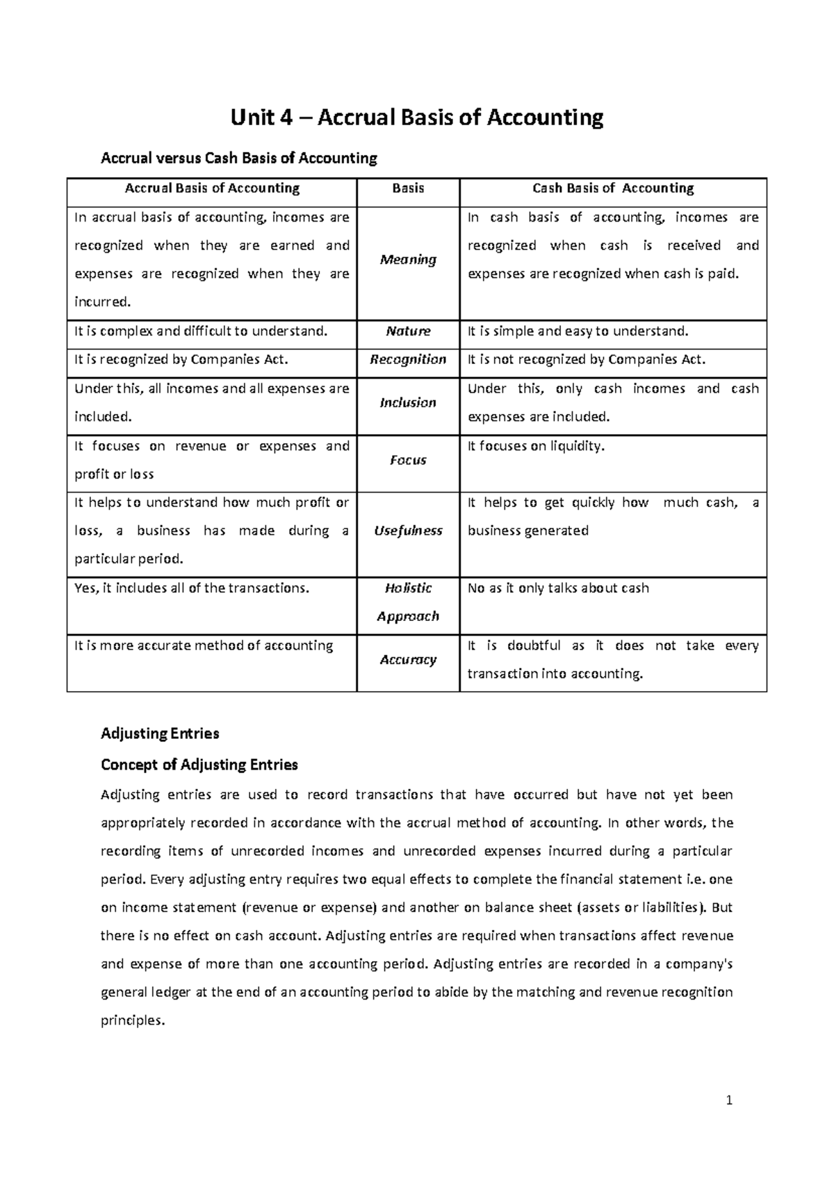 Accrual vs Cash Basis of Accounting: Unit 4 Overview and Adjustments ...