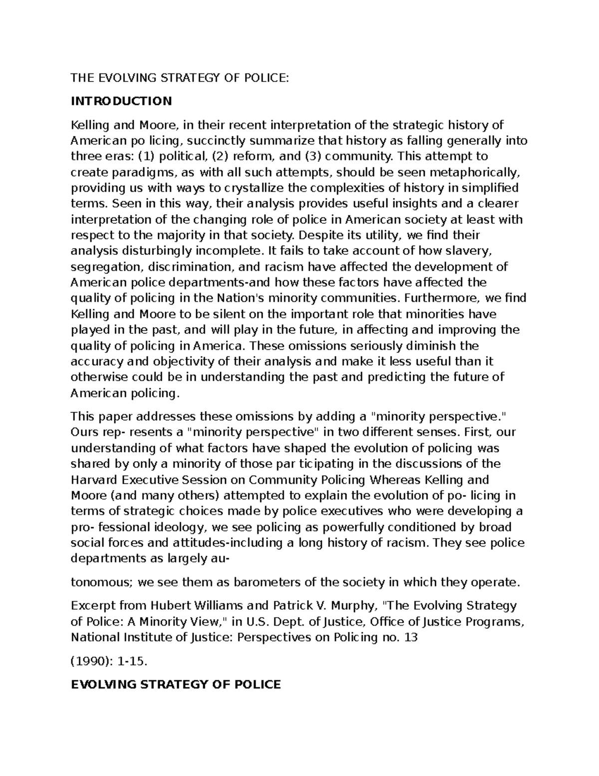 Evolving Strategies of Police: A Minority Perspective (CRJ 101) - Studocu
