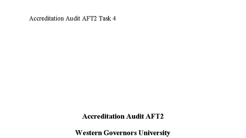 Accreditation Audit AFT2 - Task 4 Compliance Assessment Report - Studocu