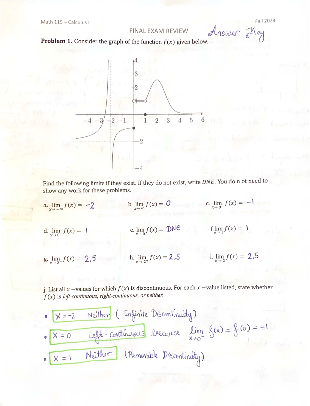 Math 115 Calculus I Fall 2024 FINAL EXAM REVIEW Answer Key - Studocu